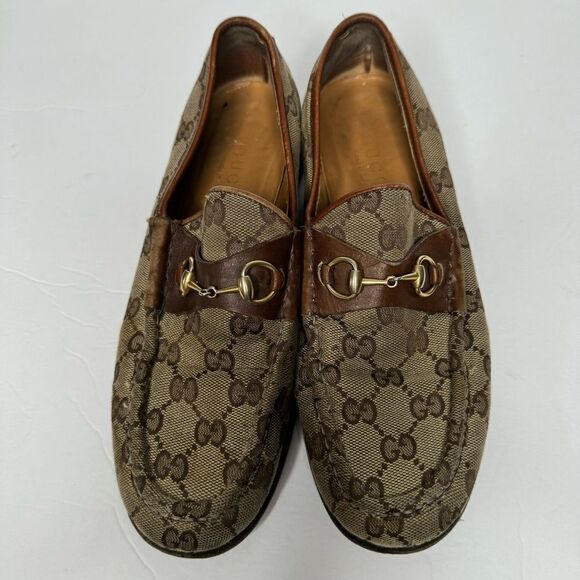 VINTAGE GUCCI BROWN GG MONOGRAM CANVAS LOAFERS - Picture 4 of 8